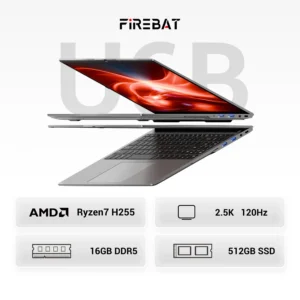 FIREBAT U6B 16 Inch Laptop Ryzen7 H255 CPU DDR5 16GB RAM 512GB ROM 2.5K 120Hz Windows11 Wifi6 BT5.2 Gamer Business Notebook